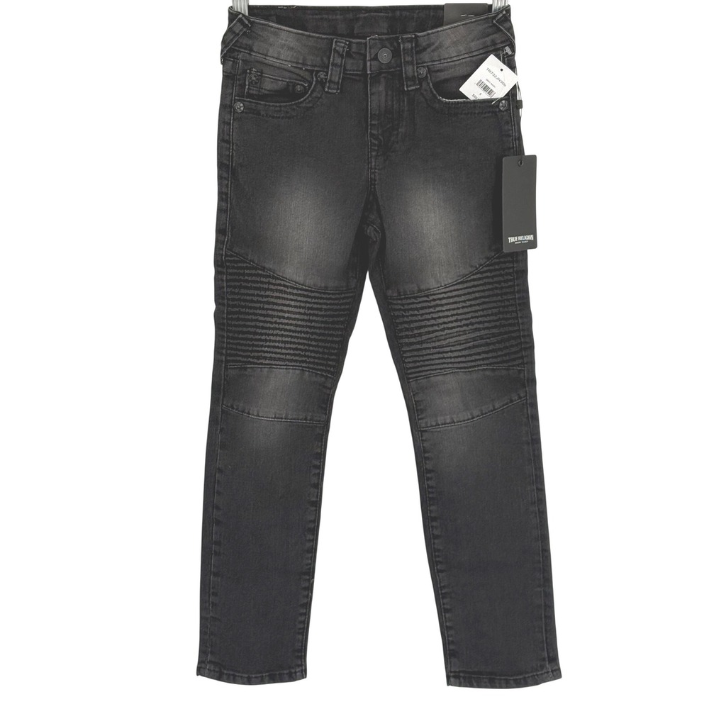 True Religion Geno Relaxed Slim Moto Jeans Boys Sz 5 Grey Wash Ribbed Denim NWT